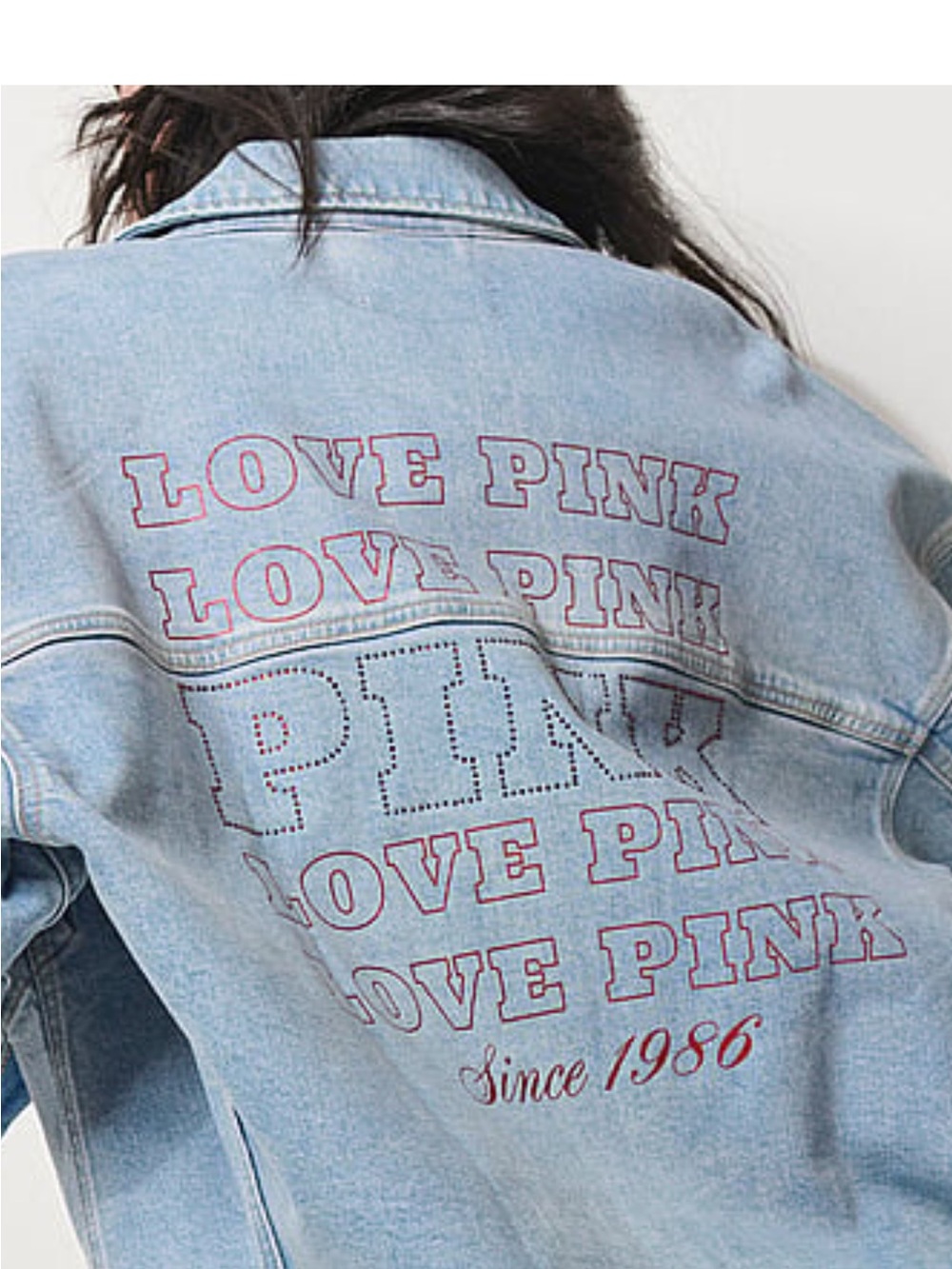PINK Victoria's Secret Light Blue Denim Jacket with Pink Back Logo- NWT🤩